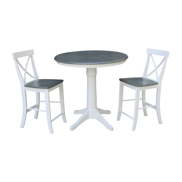 International Concepts Round 36 in Rd Ped Gathering Ht Table, 2 X-Back Stools, White/Heather Gray, 36 in W, 36 in L, Wood K05-36RT-27B-S6132-2 - main